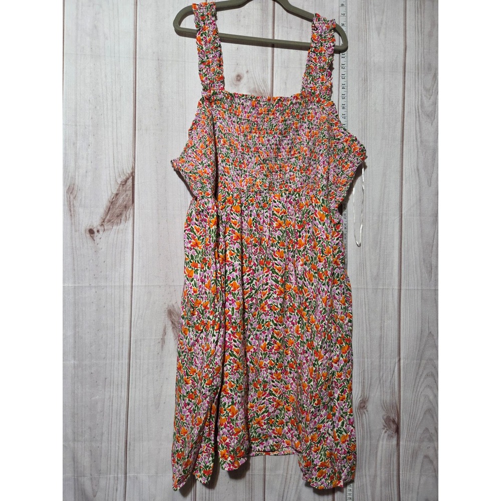 Ladies 3x Floral Dress Smocked Sleeveless Midi‎